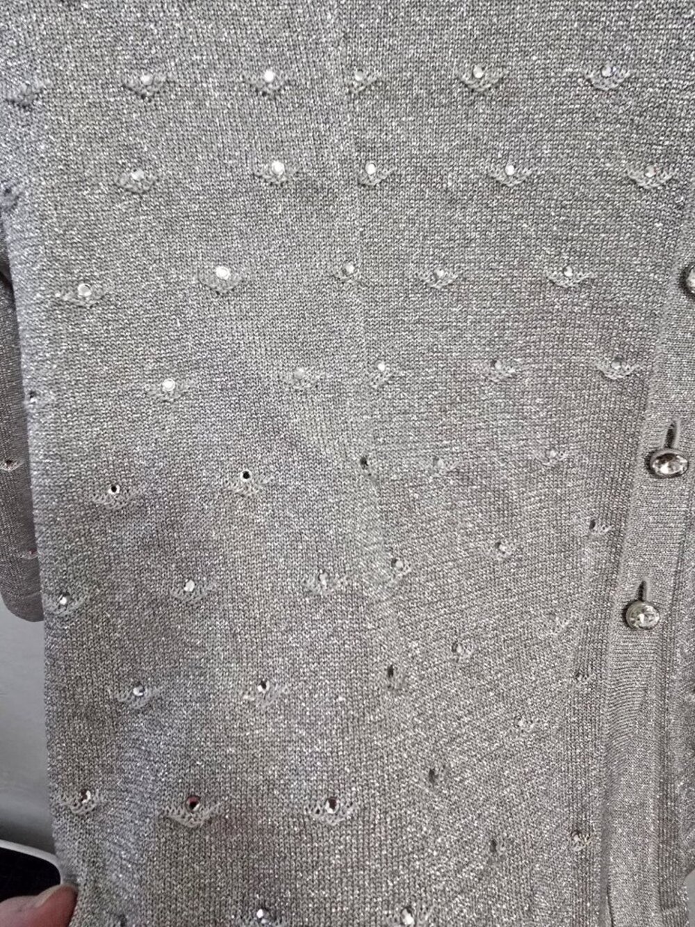 Silver Sparkling Button-Up Cardigan With Rhinestone Buttons and Accents  READ - Picture 3 of 4